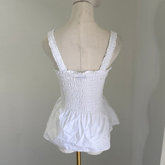 Gap White Smocked Peplum Top Ruffle Strap Square Neck Cotton Blouse Medium Tall - Picture 5 of 6